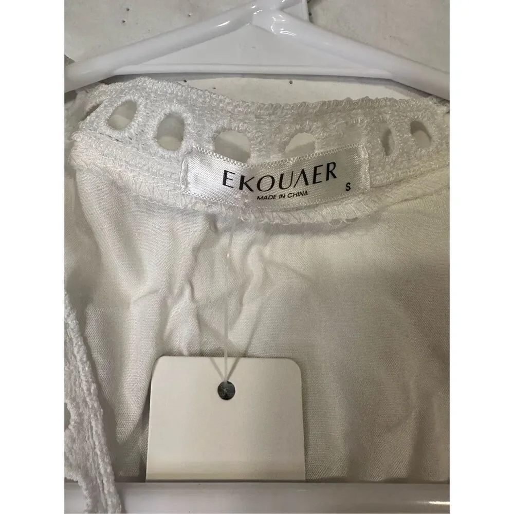 Ekouaer white maxi tie lace coverup, NWT, size small